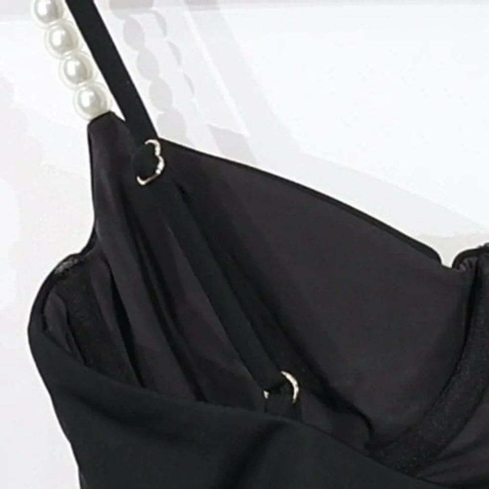 AQUA One Piece Swimsuit Women‎ L Black Pearl Strap Underwire Resort $108 NWOT